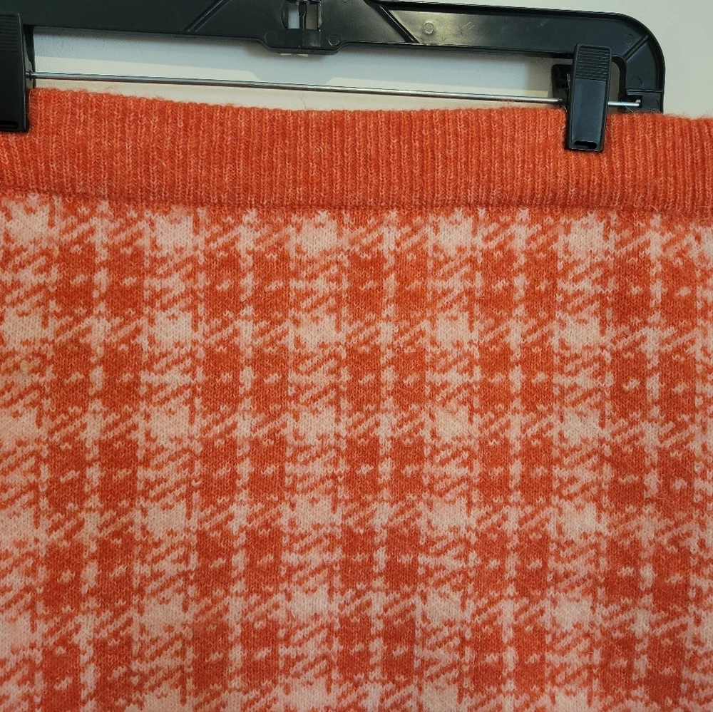 2/$18Primark A-Line Pencil Mini Knee Length Skirt Wool Knit Orange Houndstooth M